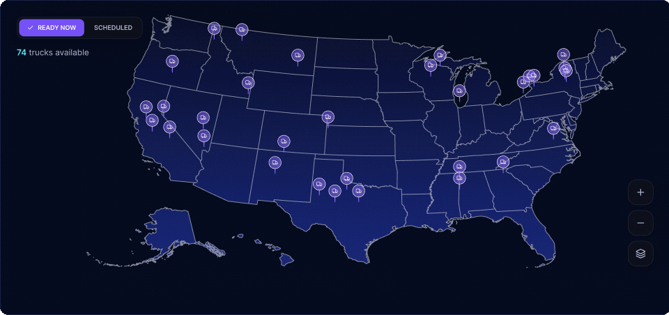 Live capacity map showing available trucks across the US